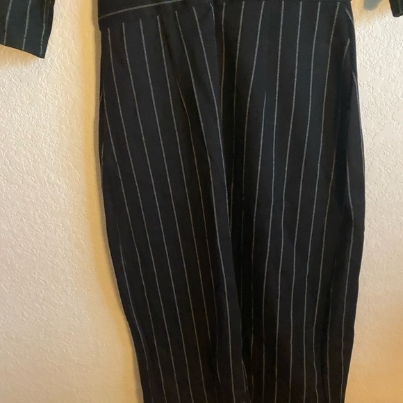 LONYUASH Elegant Black Vertical Striped Sheath Belted 3/4 Sleeves Office Dress S - Picture 11 of 16
